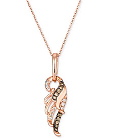 Nude Diamond (1/10 ct. t.w.) & Chocolate Diamond (1/10 ct. t.w.) Wing-Inspired Pendant Necklace in 14k Rose Gold, 18" + 2" extender