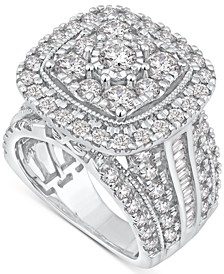 Diamond Cushion Halo Cluster Multirow Engagement Ring (4 ct. t.w.) in 14k White Gold