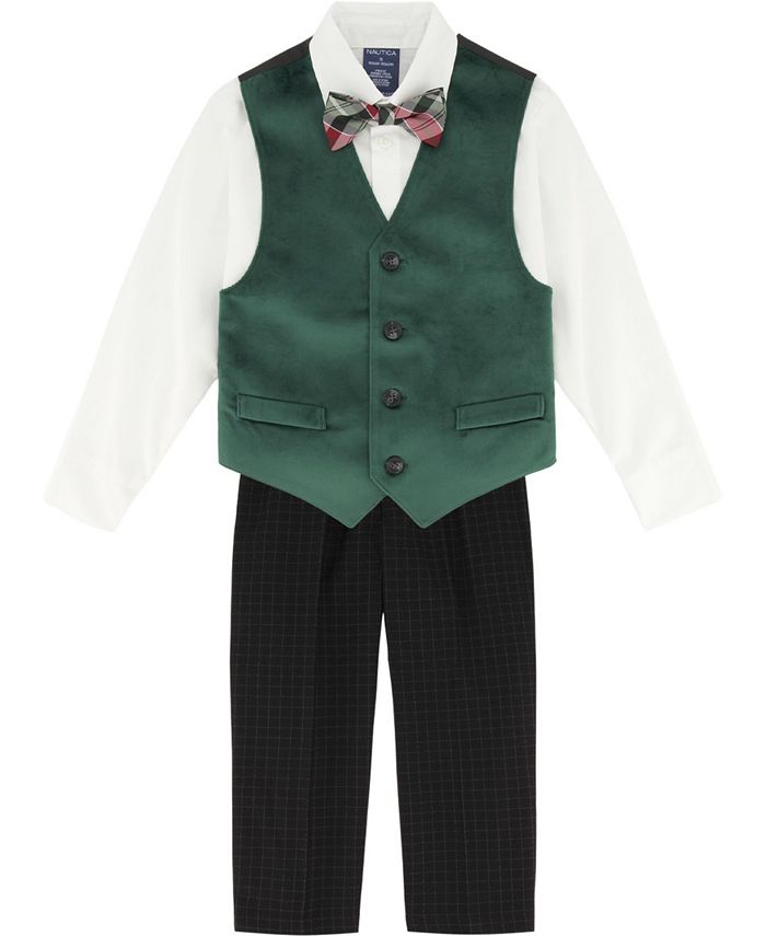 Nautica Little Boys Green Velvet Vest 4 Piece Set Macy's