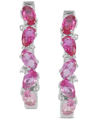 Lab-Grown Ruby (1-1/3 ct. t.w.) & Lab-Grown Pink Sapphire (2 ct. t.w.) Small Hoop Earrings in Sterling Silver, 1"