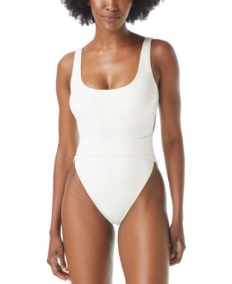 Vince Camuto Ribbed High-Leg Cut-Out One-Piece Swimsuit - Macy's