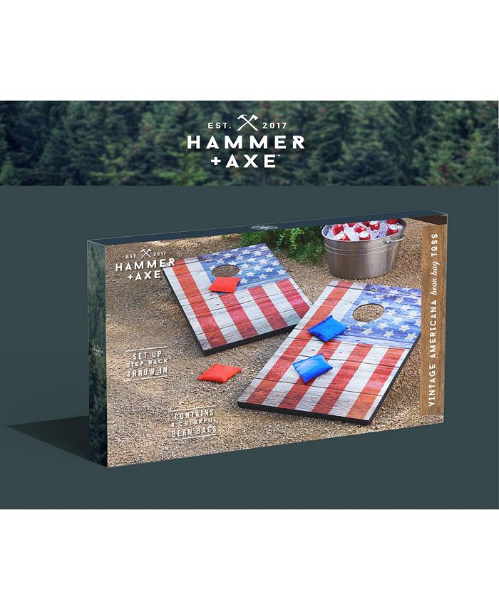 Hammer + Axe Wooden Bean Bag Cornhole Game, USA Edition, Includes 8