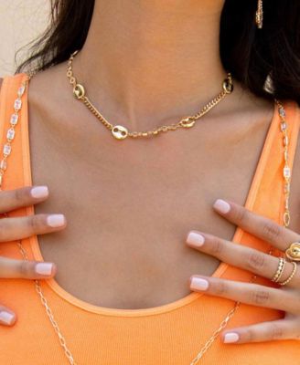 Mixed Gold-Plated Chain Necklace With Cubic Zirconia