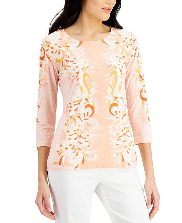 JM Collection Printed 3/4-Sleeve Top, Created for Macy's - Macy's