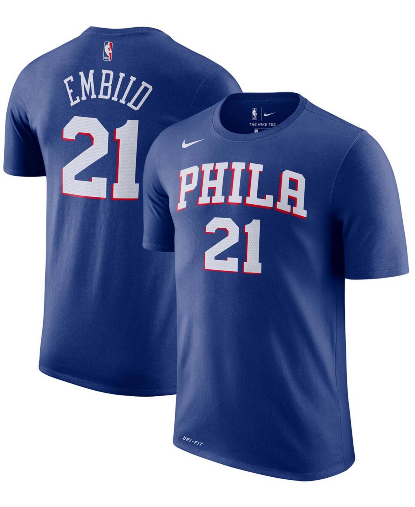 Мужская футболка Nike Joel Embiid Royal Philadelphia 76Ers Player Name & Number Performance — фото 2