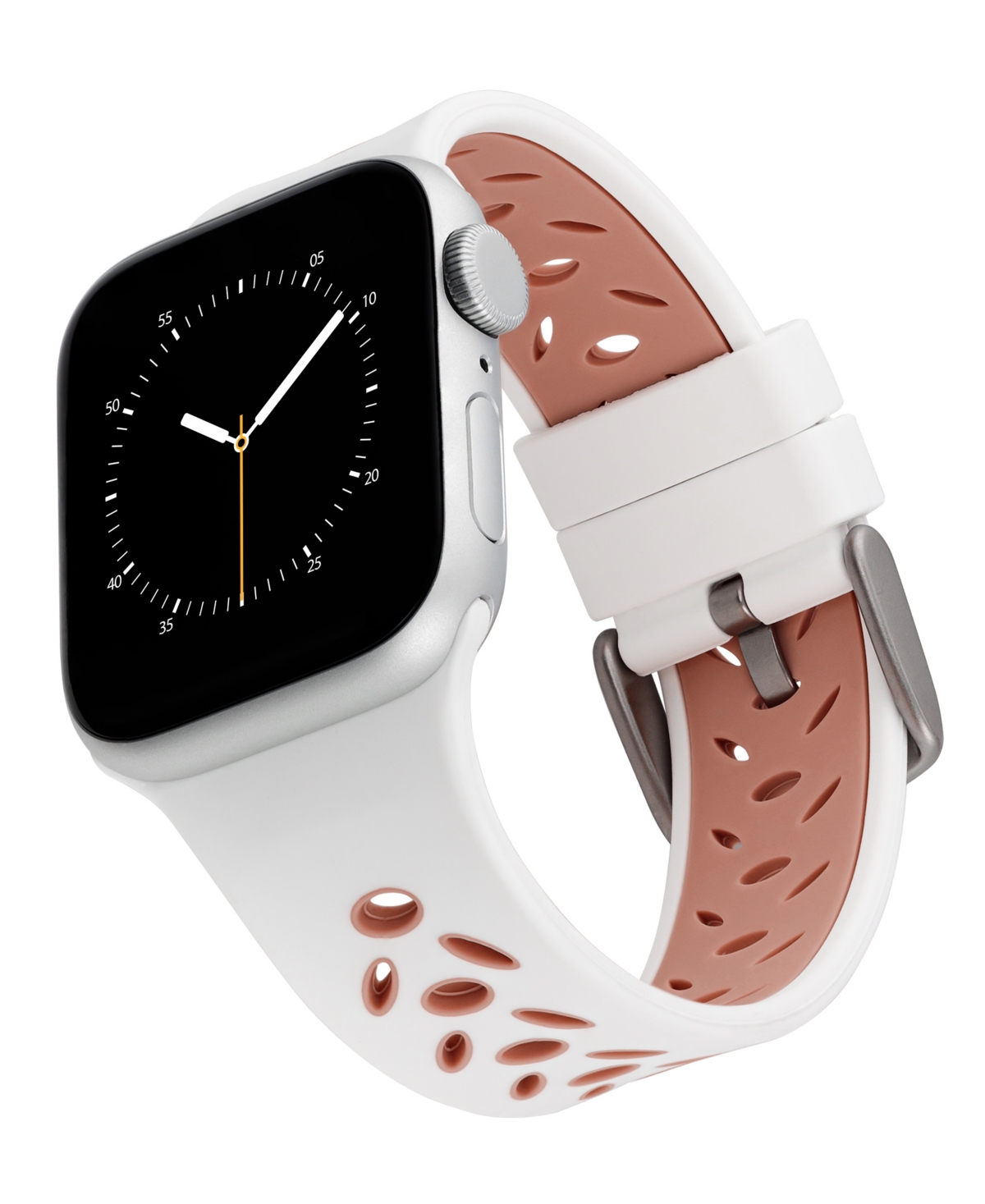 White and Pink Silicone Sport Band designed for Apple Watch 42mm (Series 10) & 38/40/41mm - White, Pink