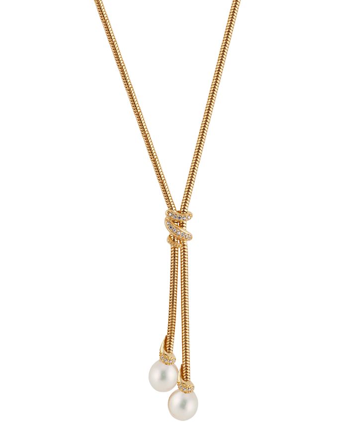 Macy's Cultured Freshwater Pearl (8mm) & Cubic Zirconia Lariat Necklace ...