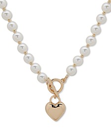 Gold-Tone Imitation Pearl Heart Pendant Necklace, 16" + 3" extender