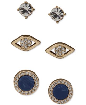 Photo 1 of DKNY Gold-Tone 3-Pc. Set Solitiare, Evil Eye, & Halo Stud Earrings