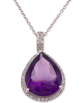 Macy's - Amethyst (6 ct. t.w.) & White Topaz (1/2 ct. t.w.) Teardrop Halo 18" Pendant Necklace in Sterling Silver (Also in Smoky Quartz & Green Quartz)