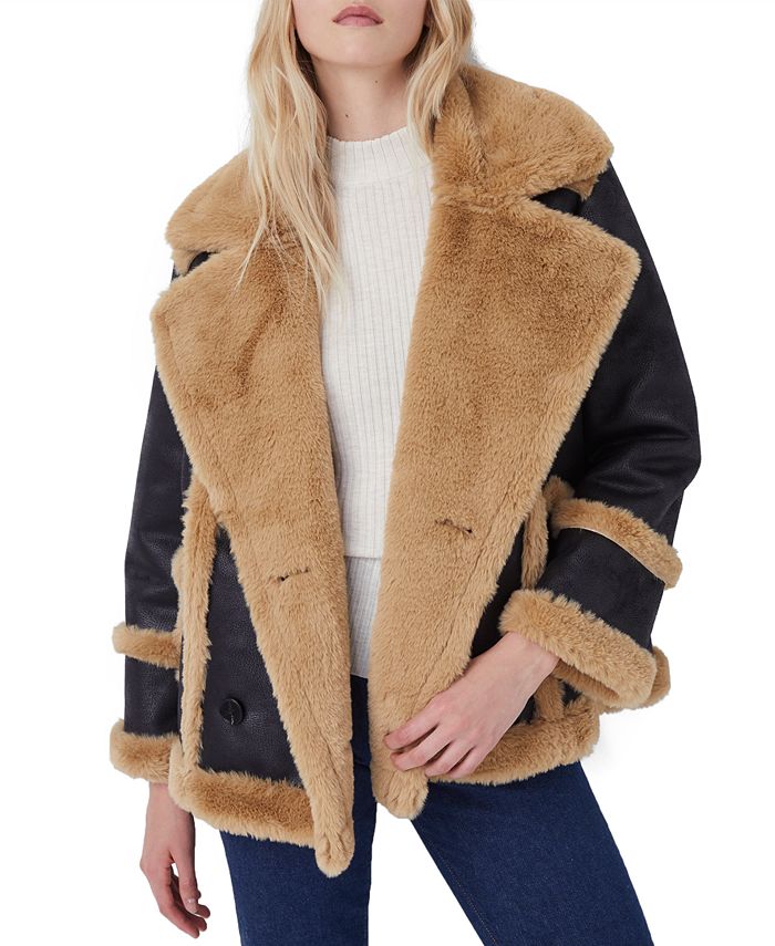 French Connection Belen Faux Fur Double-Breasted Jacket - Macy's