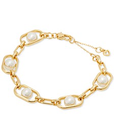 Gold-Tone Imitation Pearl Chain Link Bracelet