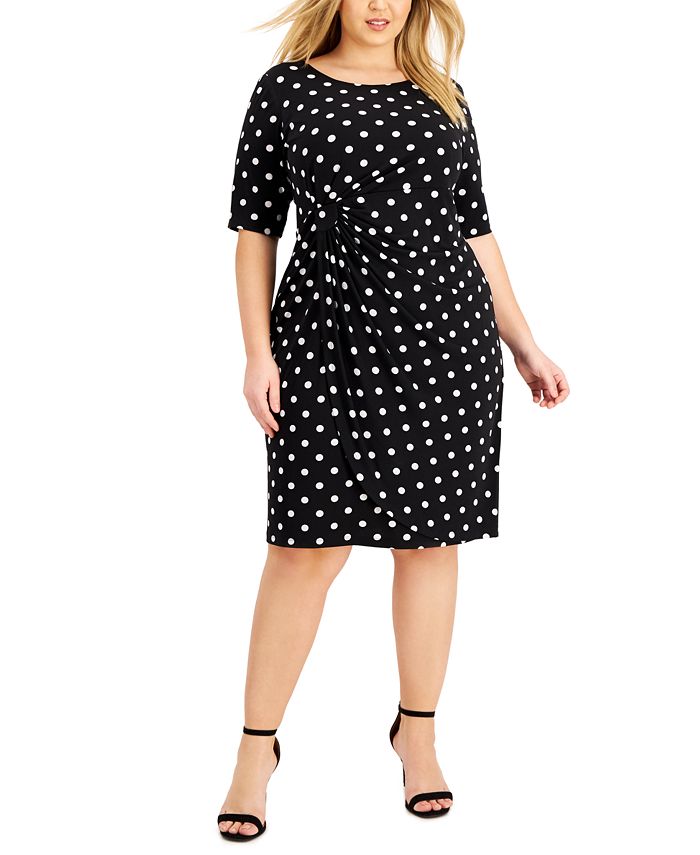 Connected Plus Size Dot-Print Side-Tab Sheath Dress - Macy's
