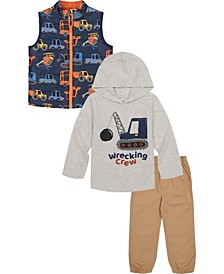 Little Boys Hooded T-shirt, Quilted Vest and Jogger Set, 3 Piece