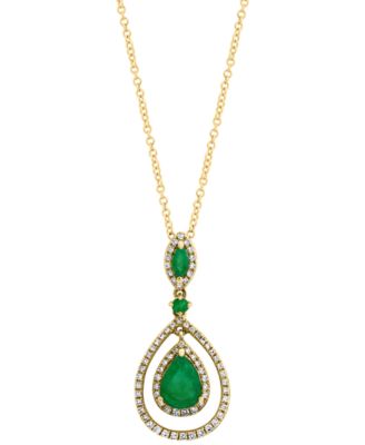 EFFY Collection - Emerald (1-1/6 ct. t.w.) & Diamond (1/4 ct. t.w.) Orbital Teardrop 18" Pendant Necklace in 14k Gold