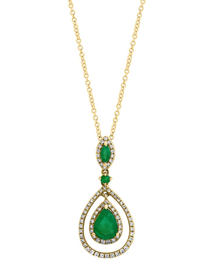 EFFY Collection - Emerald (1-1/6 ct. t.w.) & Diamond (1/4 ct. t.w.) Orbital Teardrop 18" Pendant Necklace in 14k Gold