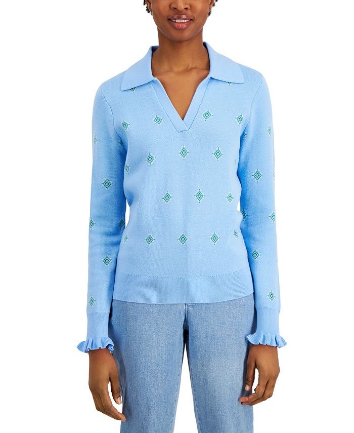 Charter Club Printed Split-Neck Sweater, Created for Macy's - Macy's