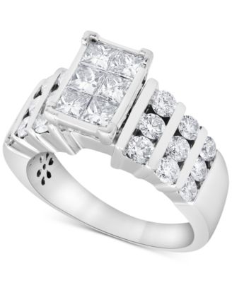 Macy's - Diamond Princess & Round Channel-Set Engagement Ring (2 ct. t.w.) in 14k White Gold