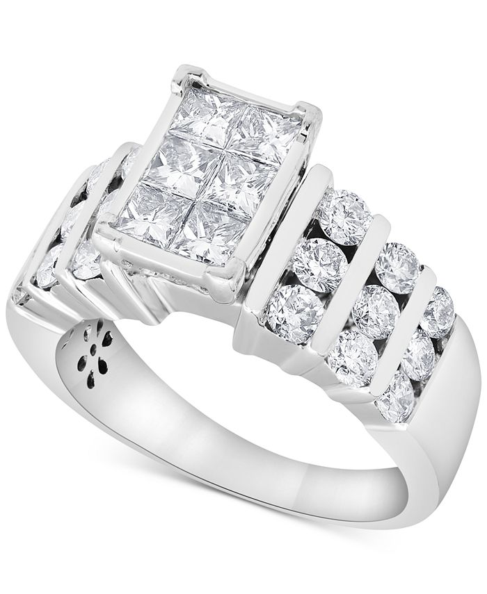 Macy's - Diamond Princess & Round Channel-Set Engagement Ring (2 ct. t.w.) in 14k White Gold