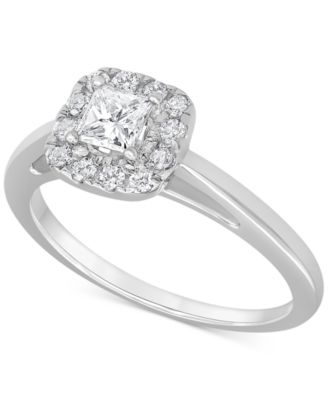 Diamond Princess Halo Ring (1/2 ct. t.w.) in 14k White Gold - Macy's