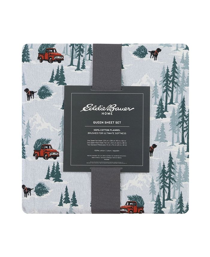 Eddie Bauer Tree Farm Cotton Flannel 4Piece King Sheet Set Macy's