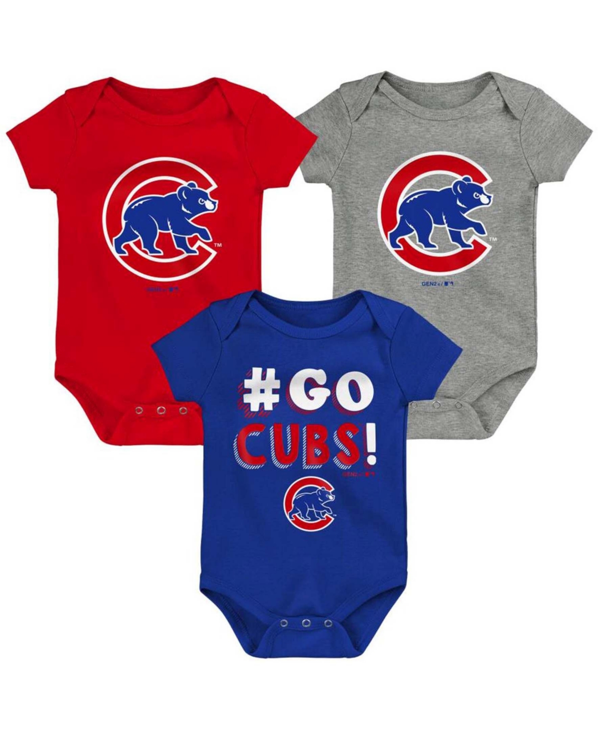 Outerstuff Infant Boys And Girls Royal, Red, Gray Chicago Cubs Born To Win Bodysuit Set, 3 Pack In Royal,red,gray