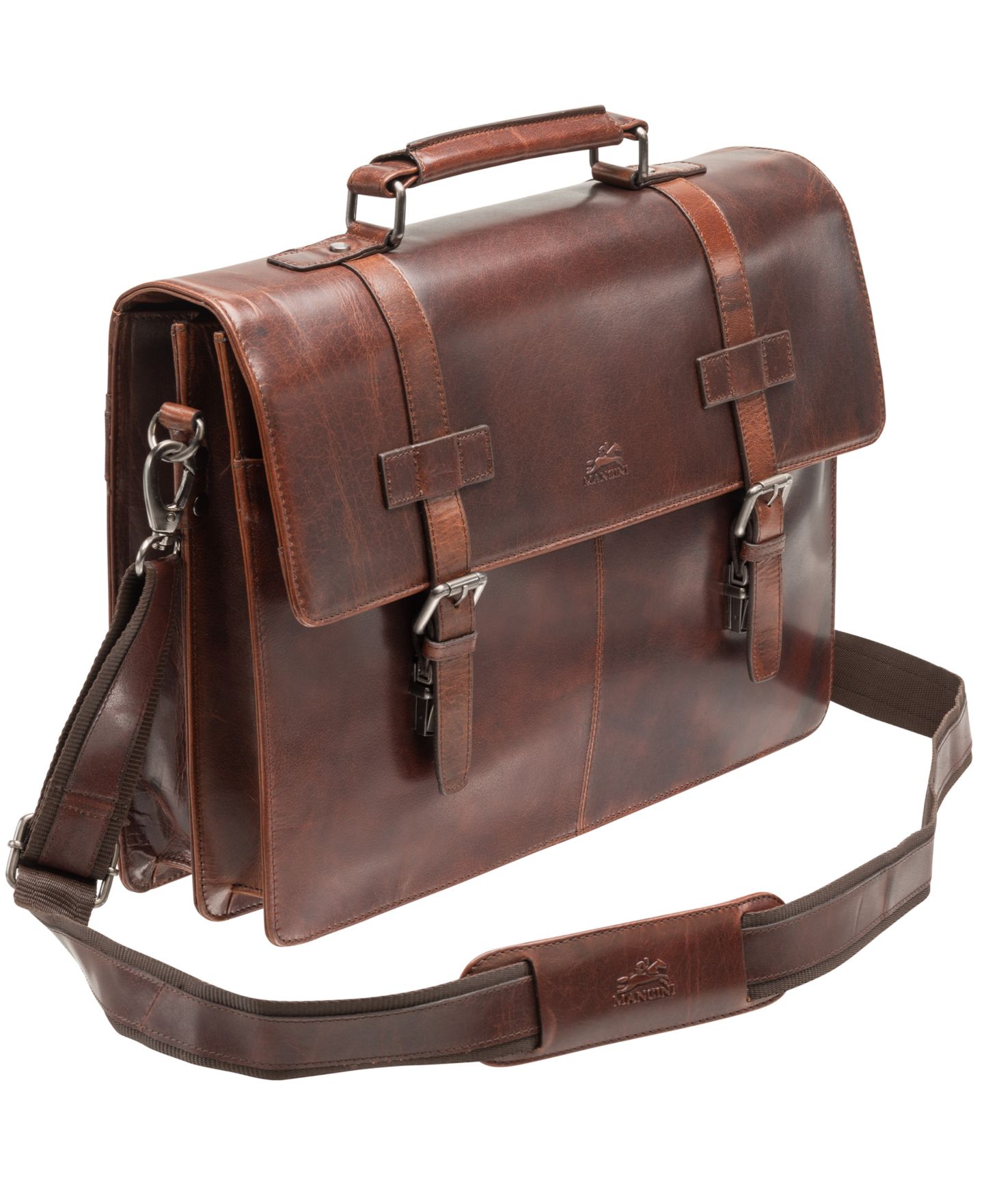 Мужская сумка Mancini Buffalo Collection Double Compartment Laptop Briefcase, цвет: Коричневый — фото 2