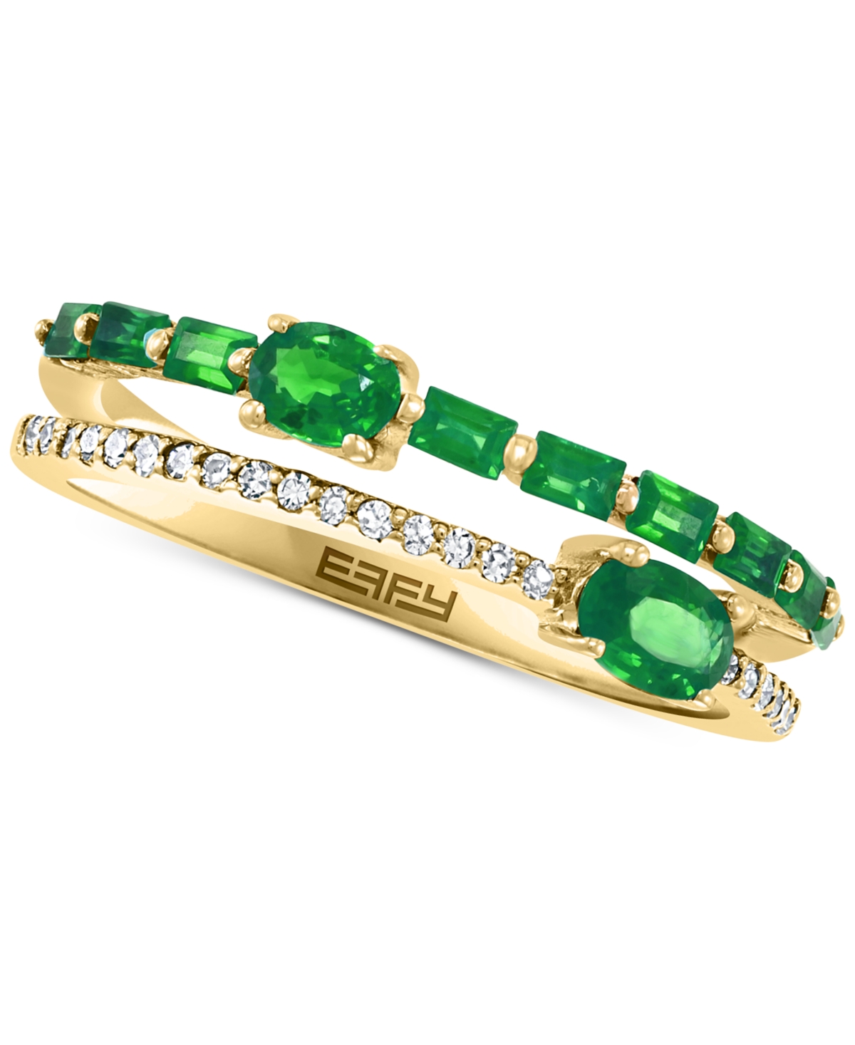 Effy(3/4 ct. t.w.) & Diamond (1/10 ct. t.w.) Stack Look Double Row Ring in 14k Gold - Emerald
