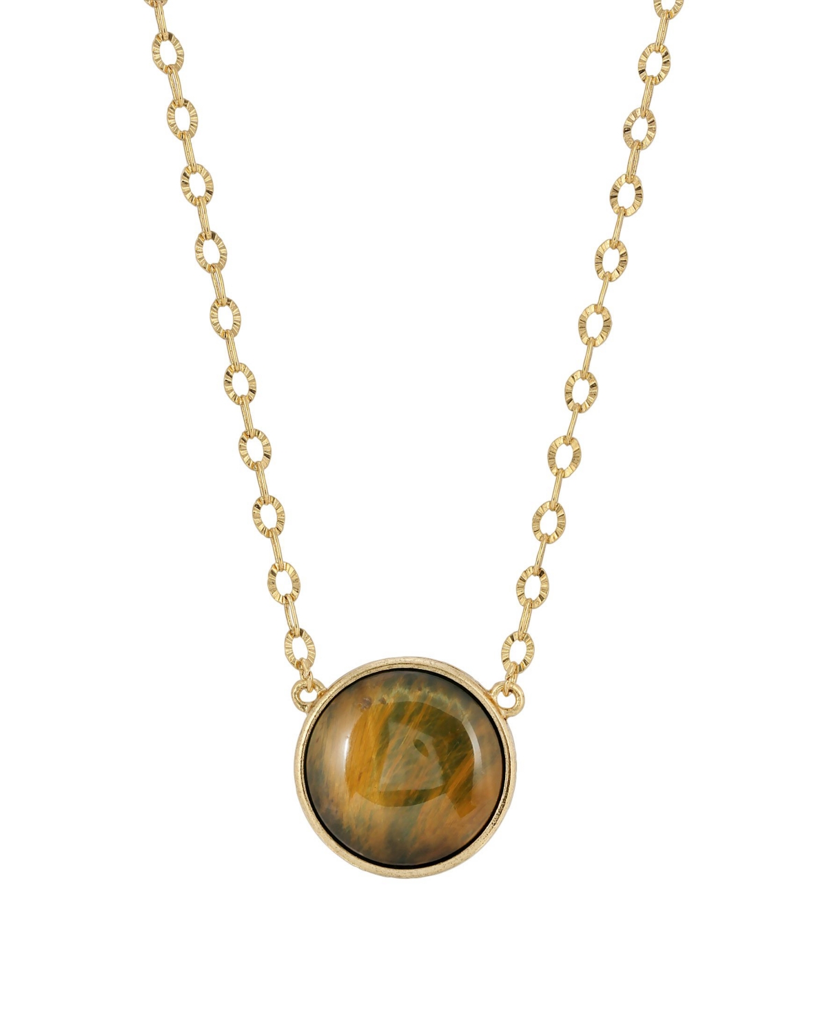 2028 Gold-tone Honey Tiger Eye Stone Necklace In Tiger Eye