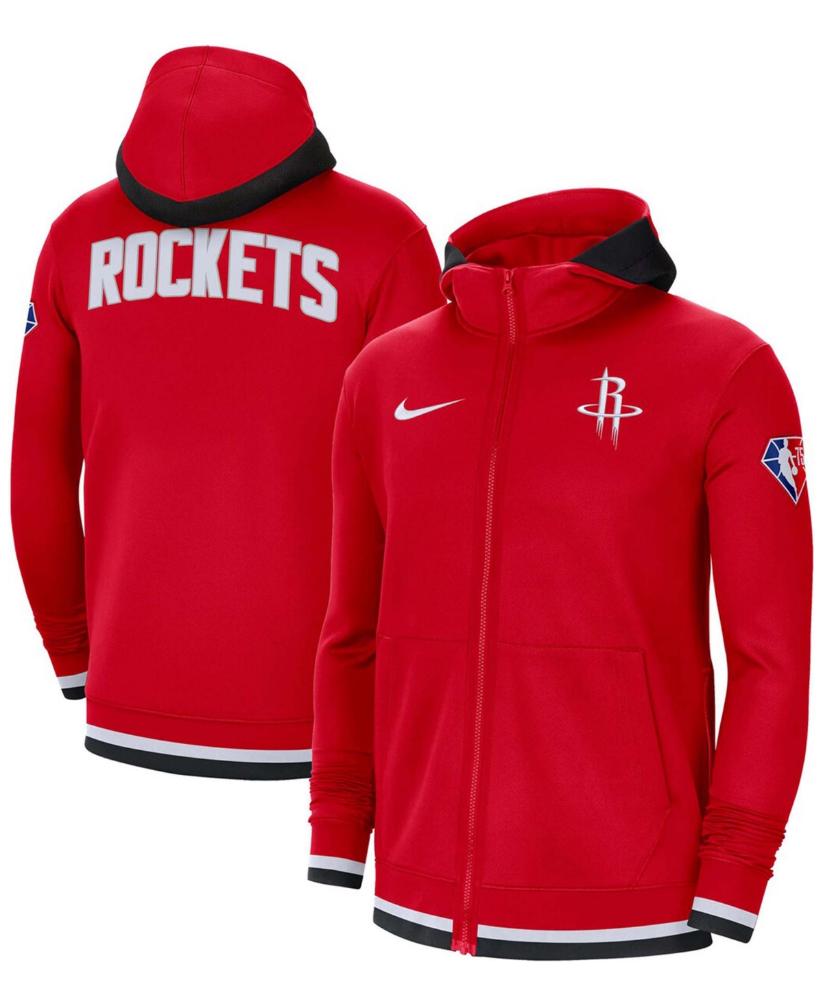 Men's Red Houston Rockets 75th Anniversary Performance Showtime Hoodie Full-Zip Jacket