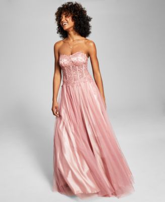 BCX Juniors' Embroidered Strapless Bustier Gown, Created for Macy's - Macy's