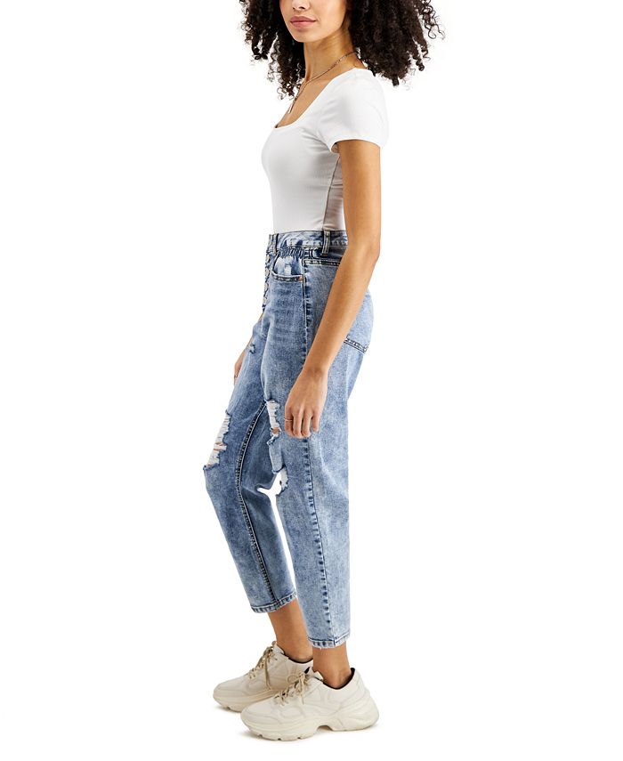 Vanilla Star Juniors' Ripped ButtonFly Boyfriend Jeans Macy's