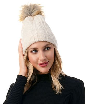 Women's Cable Knit Faux Fur Pom Beanie