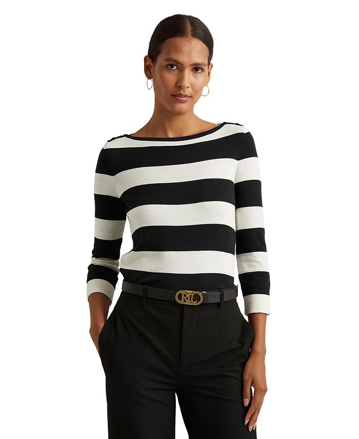 Lauren Ralph Lauren Striped Cotton-Blend Sweater & Reviews - Sweaters -  Women - Macy's