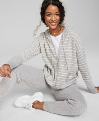 Charter Club - 100% Cashmere Striped Zip Hoodie