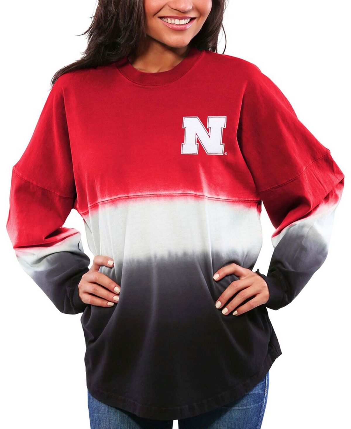 Women's Scarlet Nebraska Huskers Ombre Long Sleeve Dip-Dyed T-shirt - Scarlet