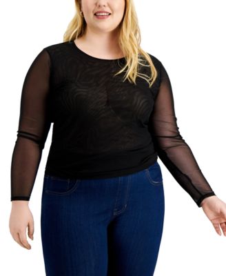 INC International Concepts Plus Size Ruched Mesh Top, Created for Macy ...
