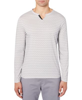 Tallia - Men's Slim-Fit Stretch Textured Chevron-Print Long-Sleeve Henley Shirt