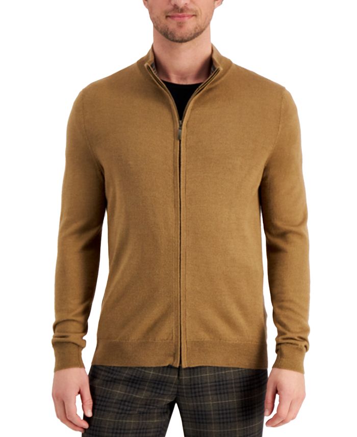 Club Room Men's Merino Zip-Front Sweater, Created for Macy's - Macy's