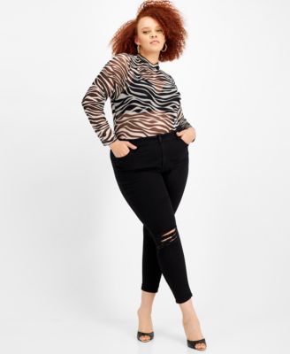 FULL CIRCLE TRENDS - Trendy Plus Size Leopard-Print Mesh Bodysuit
