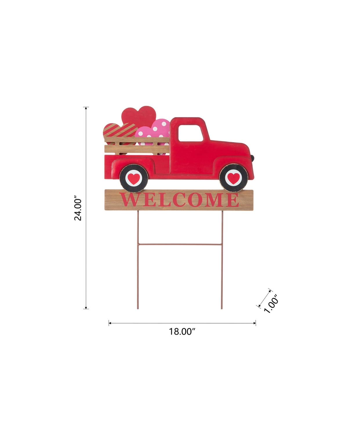 Glitzhome Metal and Wooden Valentine's Truck Yard Stake or Hanging Sign