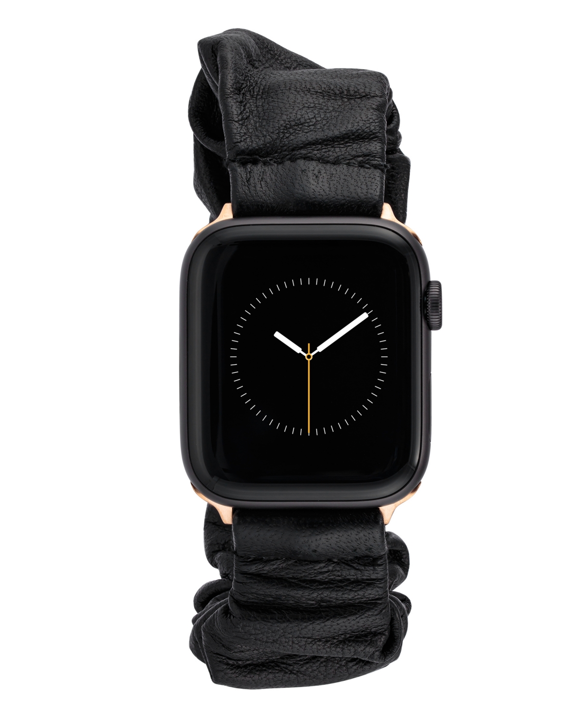 Women's Black Genuine Leather Scrunchie Band Compatible with 38/40/41mm Apple Watch - Black