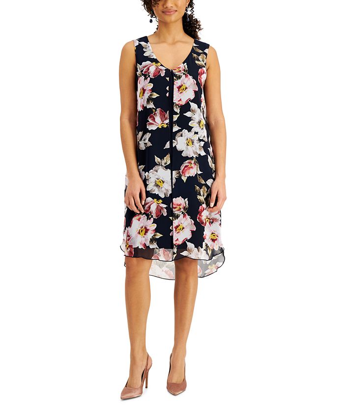 Connected Floral-Print Chiffon Overlay Dress - Macy's