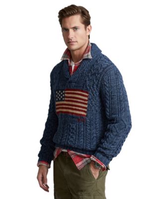 Mens Aran-Knit Flag Sweater