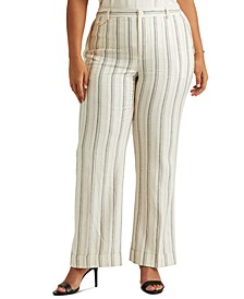 Plus Size Striped Linen-Blend Pants