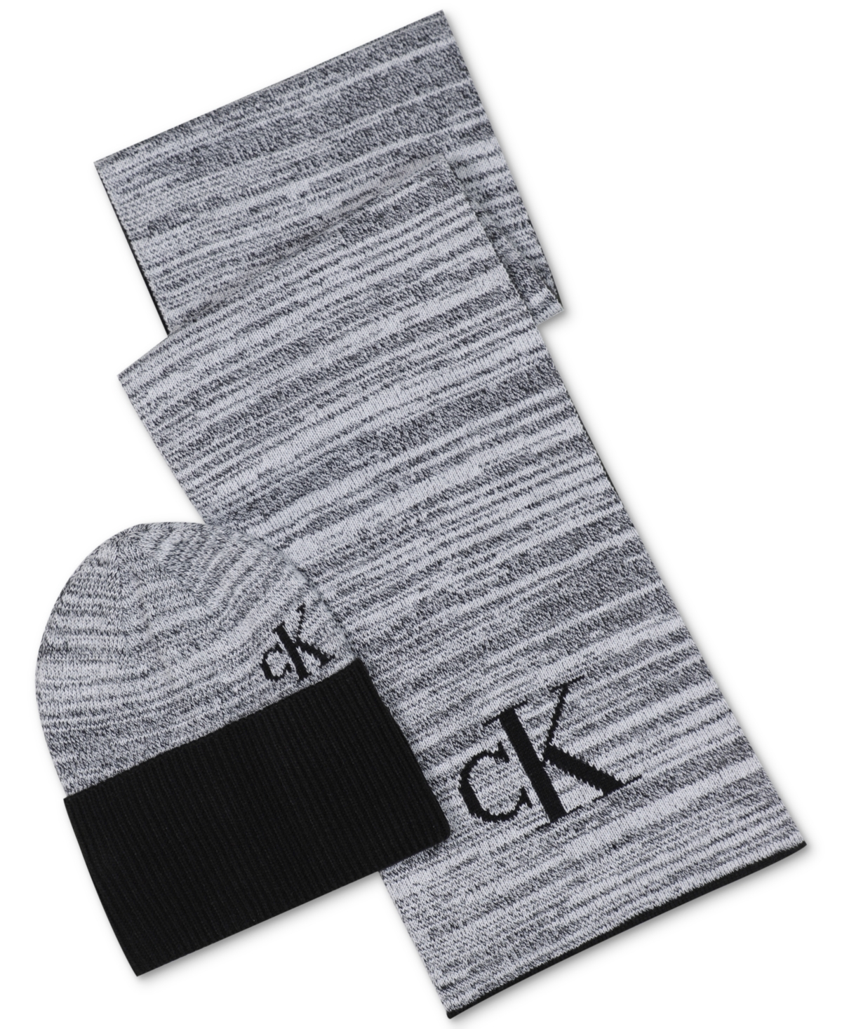 Calvin Klein Men's Marled Scarf & Beanie Hat Gift Set In Gray,black