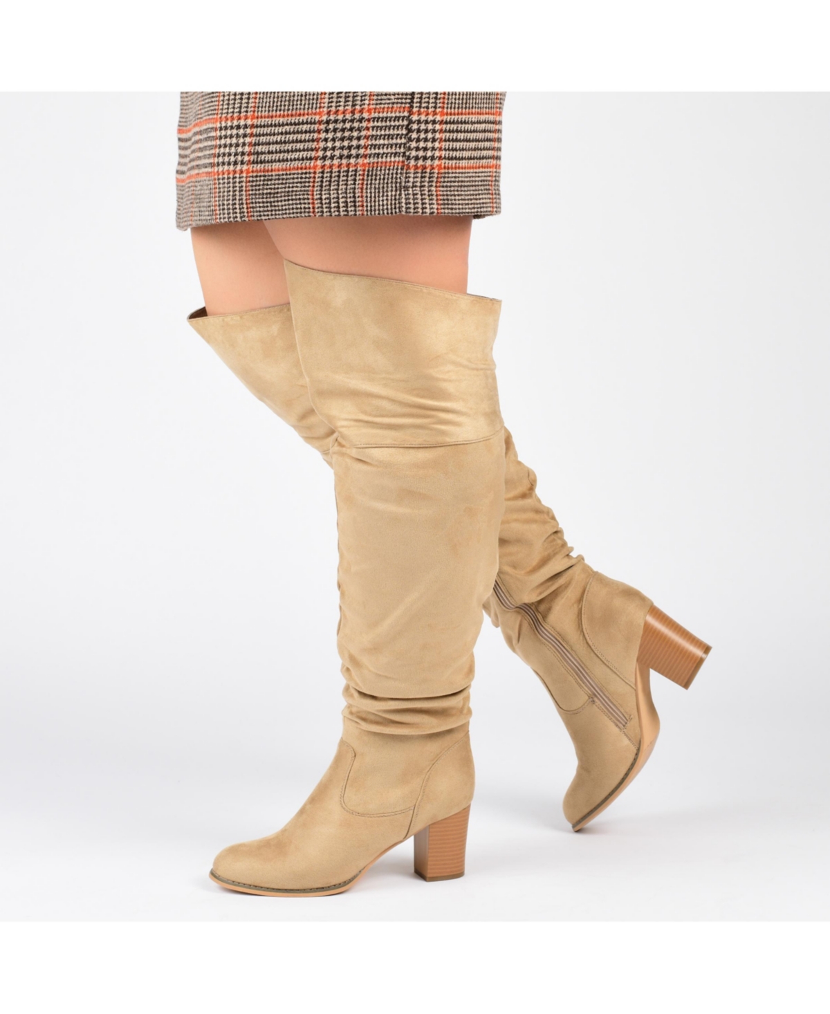Journee Collection Women's Kaison Extra Wide Calf Stacked Heel Over The Knee Boots