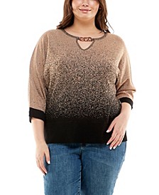 Plus Size Elbow Sleeve Dolman Sweater with Chainlink Keyhole