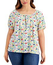XL Style & Co Cotton Embroidered Cold-Shoulder Top 