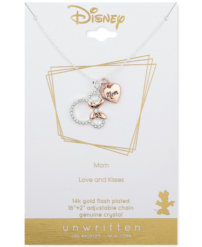 Disney - Fine Silver Plated Clear Crystal Minnie Mouse "Mom'" Necklace, 16"+2" Extender